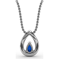 Teardrop Sapphire Pendant with Pavé Diamond Halo by Fana - 0.83 Carat Total Gemstone Weight