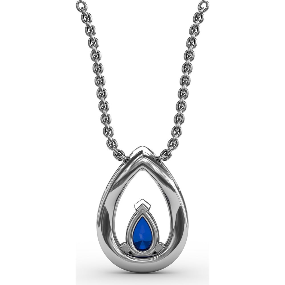 Teardrop Sapphire Pendant with Pavé Diamond Halo by Fana - 0.83 Carat Total Gemstone Weight