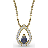 Teardrop Sapphire Pendant with Pavé Diamond Halo by Fana - 0.83 Carat Total Gemstone Weight