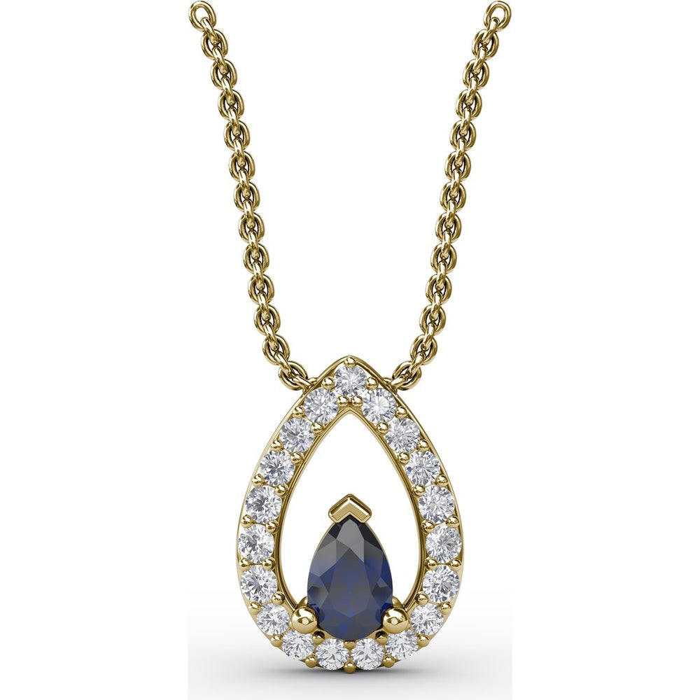 Teardrop Sapphire Pendant with Pavé Diamond Halo by Fana - 0.83 Carat Total Gemstone Weight