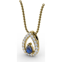 Teardrop Sapphire Pendant with Pavé Diamond Halo by Fana - 0.83 Carat Total Gemstone Weight
