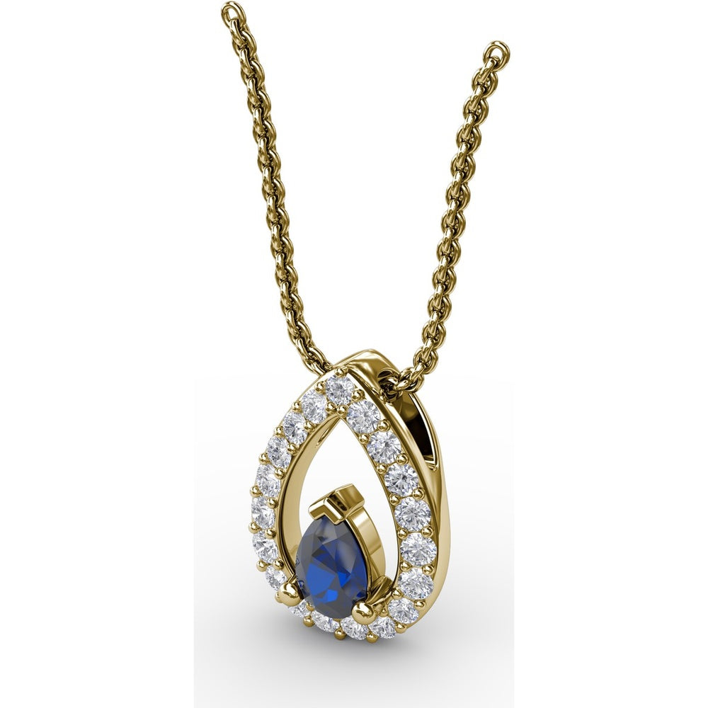 Teardrop Sapphire Pendant with Pavé Diamond Halo by Fana - 0.83 Carat Total Gemstone Weight