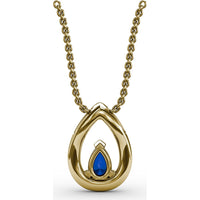 Teardrop Sapphire Pendant with Pavé Diamond Halo by Fana - 0.83 Carat Total Gemstone Weight