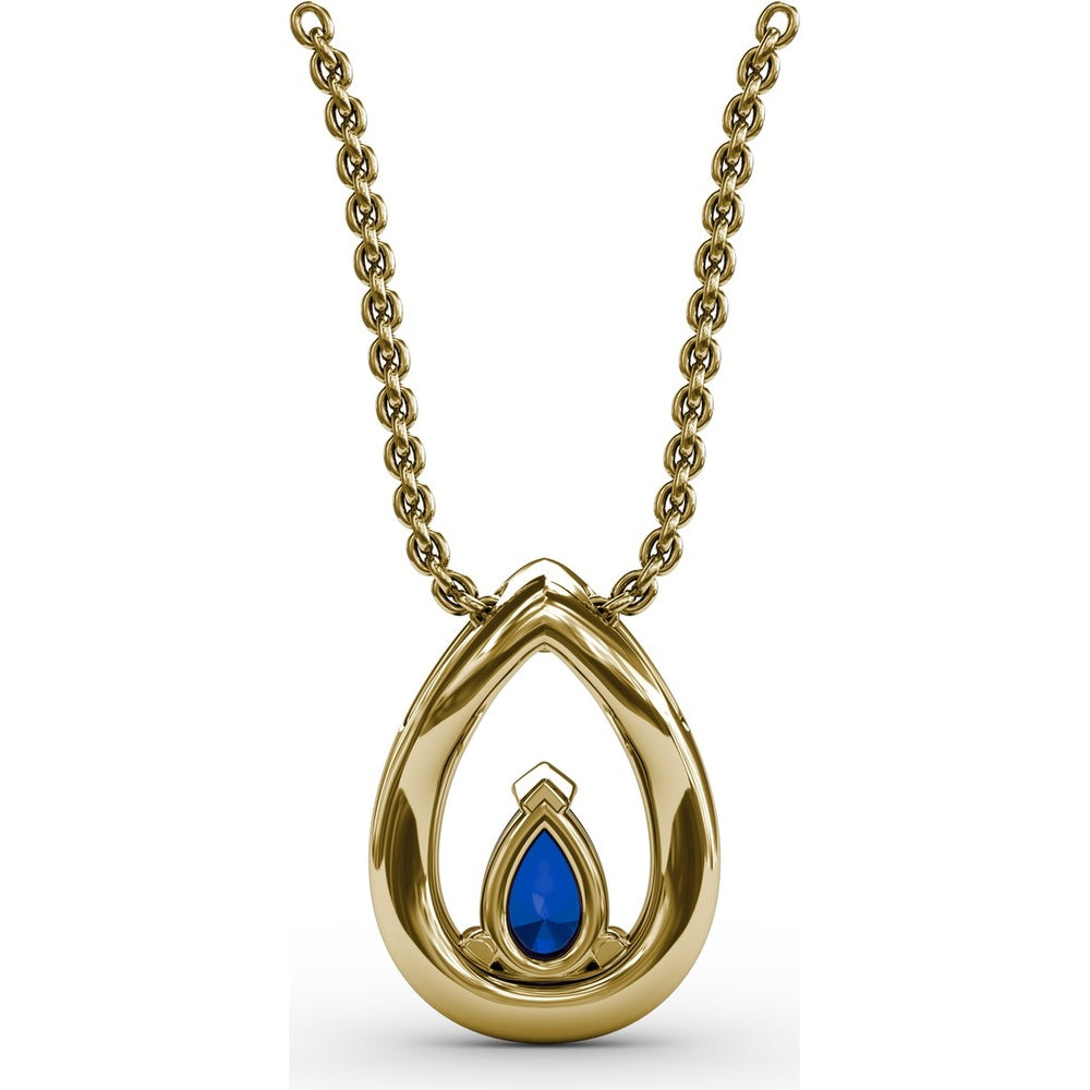 Teardrop Sapphire Pendant with Pavé Diamond Halo by Fana - 0.83 Carat Total Gemstone Weight
