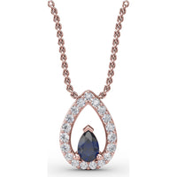 Teardrop Sapphire Pendant with Pavé Diamond Halo by Fana - 0.83 Carat Total Gemstone Weight