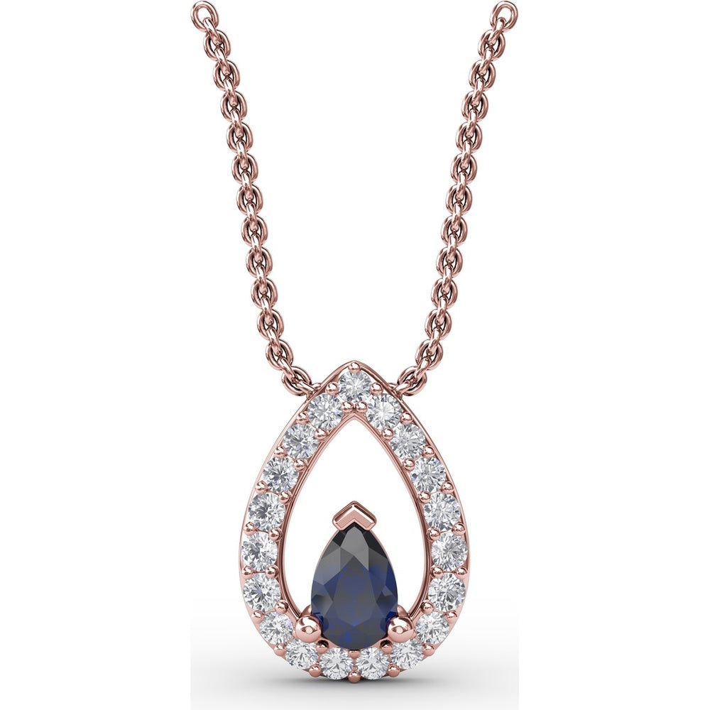 Teardrop Sapphire Pendant with Pavé Diamond Halo by Fana - 0.83 Carat Total Gemstone Weight
