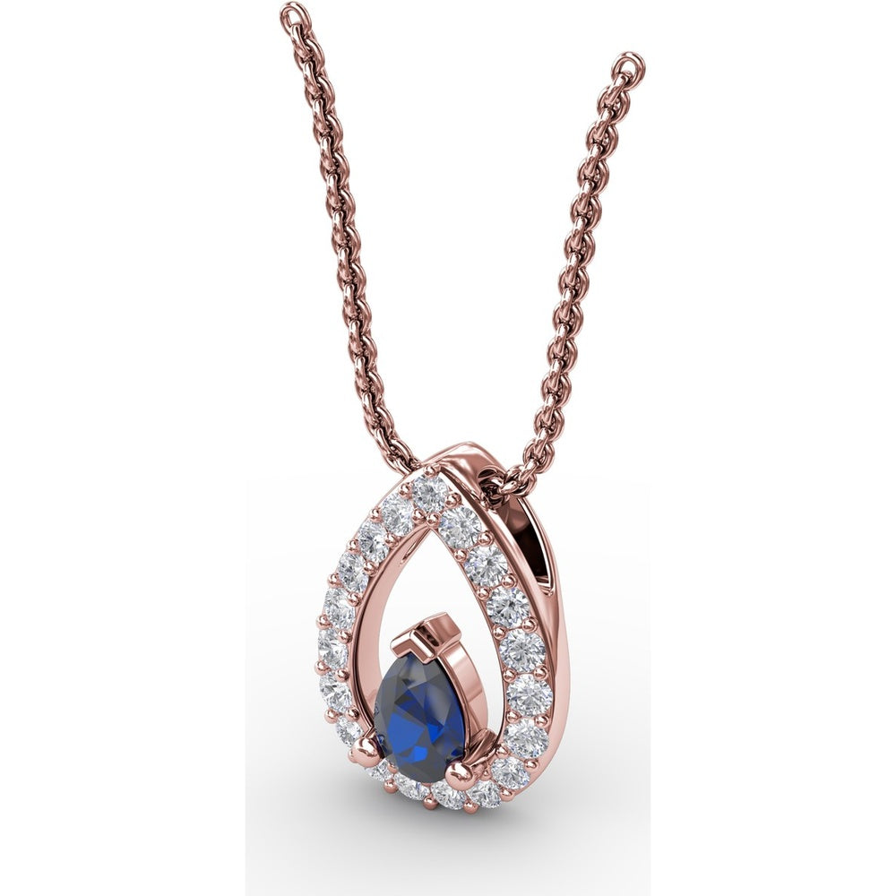 Teardrop Sapphire Pendant with Pavé Diamond Halo by Fana - 0.83 Carat Total Gemstone Weight