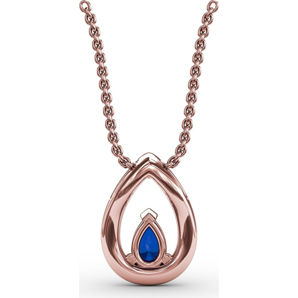 Teardrop Sapphire Pendant with Pavé Diamond Halo by Fana - 0.83 Carat Total Gemstone Weight