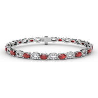 Tennis Bracelet with Alternating Oval Rubies and Pavé Diamond Clusters by Fana - 5.02 Carat Total Gemstone Weight