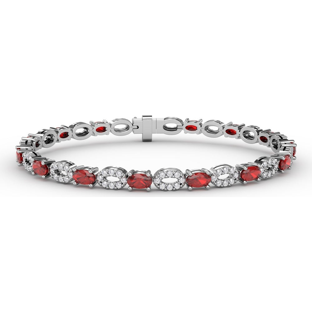 Tennis Bracelet with Alternating Oval Rubies and Pavé Diamond Clusters by Fana - 5.02 Carat Total Gemstone Weight