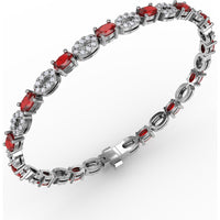 Tennis Bracelet with Alternating Oval Rubies and Pavé Diamond Clusters by Fana - 5.02 Carat Total Gemstone Weight