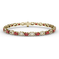 Tennis Bracelet with Alternating Oval Rubies and Pavé Diamond Clusters by Fana - 5.02 Carat Total Gemstone Weight