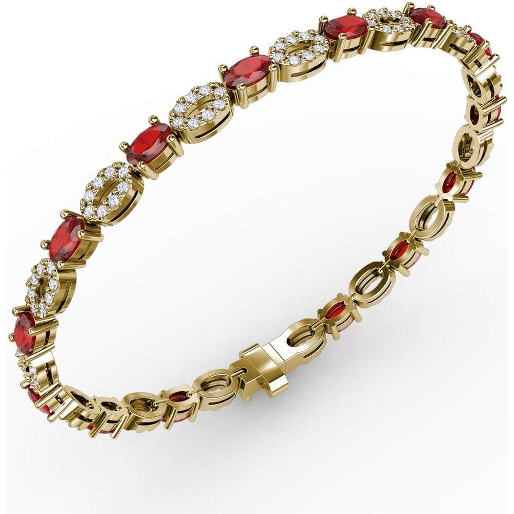 Tennis Bracelet with Alternating Oval Rubies and Pavé Diamond Clusters by Fana - 5.02 Carat Total Gemstone Weight