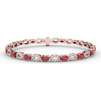 Tennis Bracelet with Alternating Oval Rubies and Pavé Diamond Clusters by Fana - 5.02 Carat Total Gemstone Weight