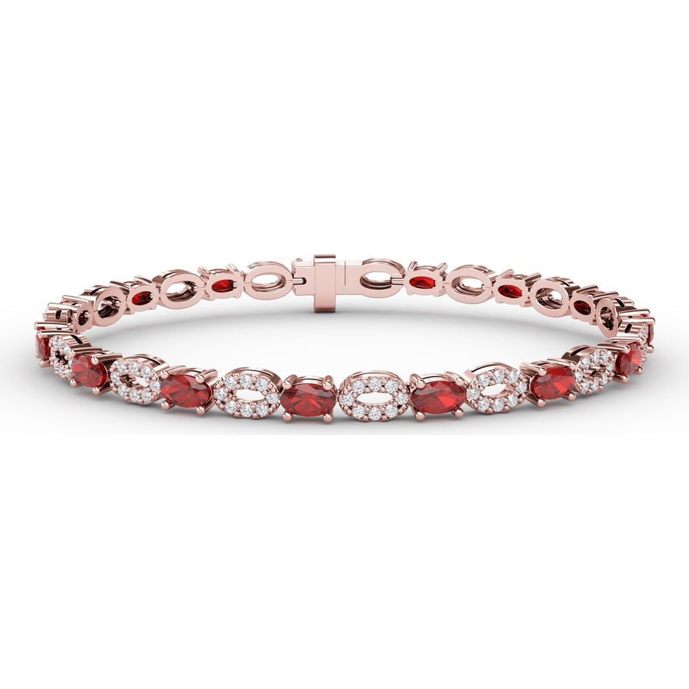 Tennis Bracelet with Alternating Oval Rubies and Pavé Diamond Clusters by Fana - 5.02 Carat Total Gemstone Weight