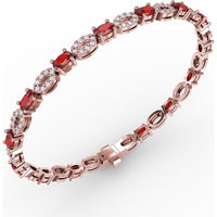 Tennis Bracelet with Alternating Oval Rubies and Pavé Diamond Clusters by Fana - 5.02 Carat Total Gemstone Weight