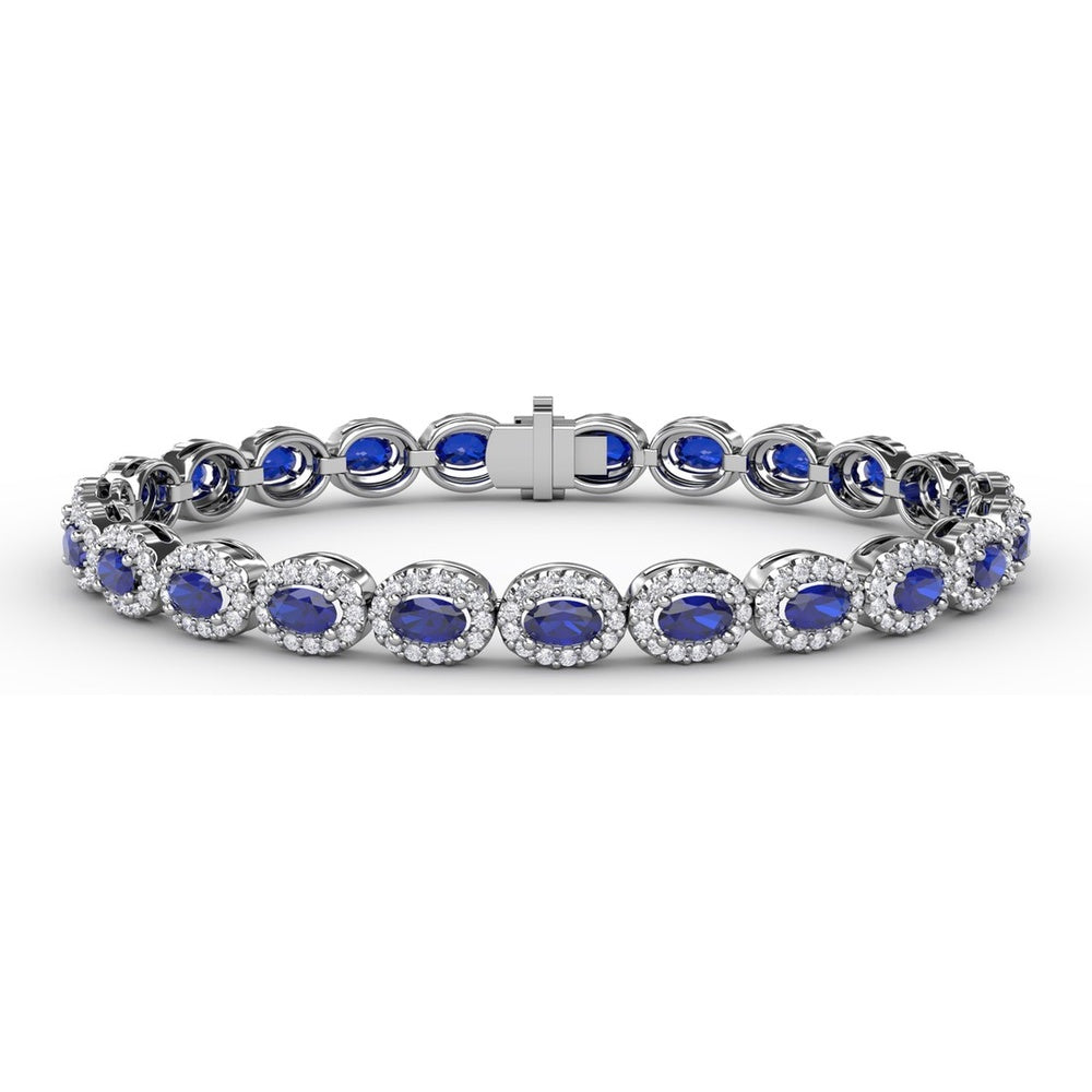 Tennis Bracelet with Halo Set Oval Sapphires and Round Diamonds by Fana - 10.34 Carat Total Gemstone Weight