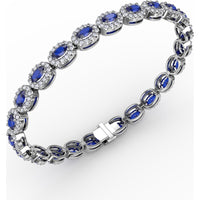 Tennis Bracelet with Halo Set Oval Sapphires and Round Diamonds by Fana - 10.34 Carat Total Gemstone Weight