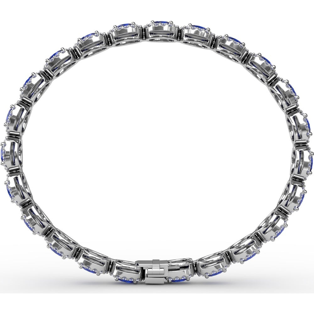 Tennis Bracelet with Halo Set Oval Sapphires and Round Diamonds by Fana - 10.34 Carat Total Gemstone Weight
