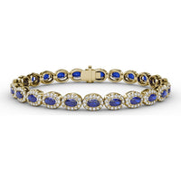 Tennis Bracelet with Halo Set Oval Sapphires and Round Diamonds by Fana - 10.34 Carat Total Gemstone Weight