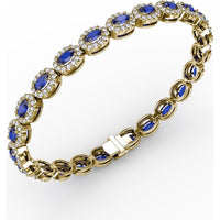 Tennis Bracelet with Halo Set Oval Sapphires and Round Diamonds by Fana - 10.34 Carat Total Gemstone Weight