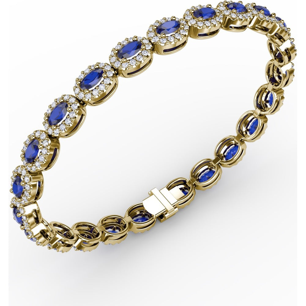 Tennis Bracelet with Halo Set Oval Sapphires and Round Diamonds by Fana - 10.34 Carat Total Gemstone Weight