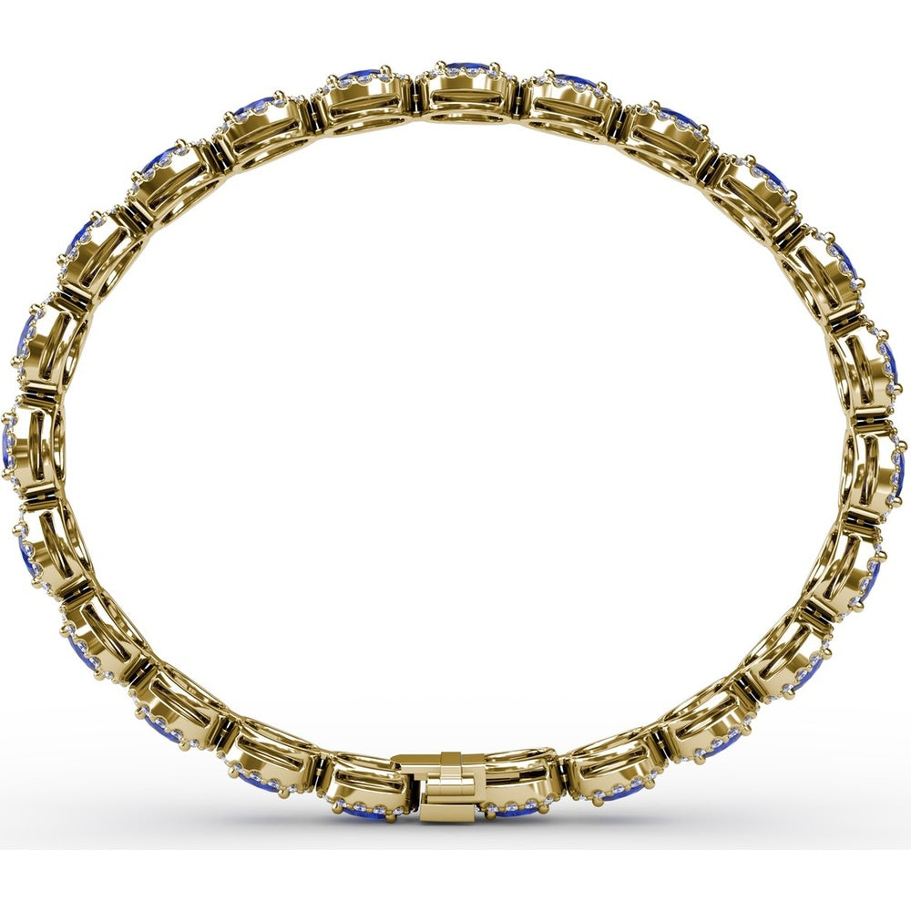 Tennis Bracelet with Halo Set Oval Sapphires and Round Diamonds by Fana - 10.34 Carat Total Gemstone Weight