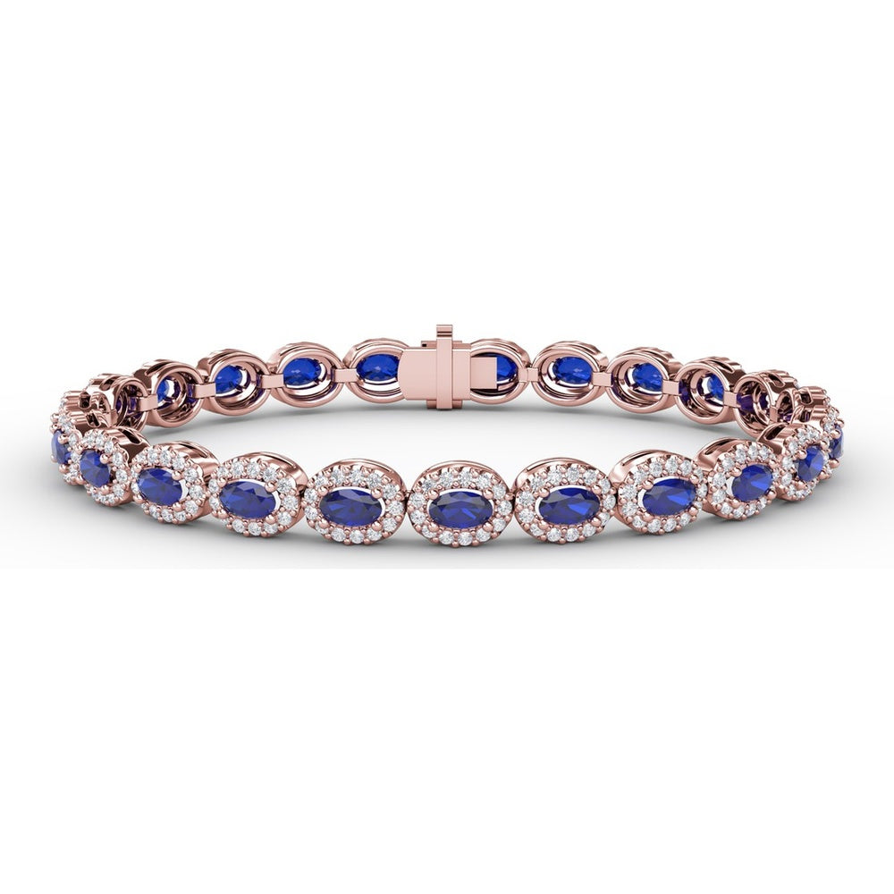 Tennis Bracelet with Halo Set Oval Sapphires and Round Diamonds by Fana - 10.34 Carat Total Gemstone Weight
