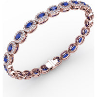 Tennis Bracelet with Halo Set Oval Sapphires and Round Diamonds by Fana - 10.34 Carat Total Gemstone Weight