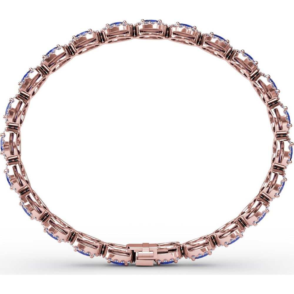 Tennis Bracelet with Halo Set Oval Sapphires and Round Diamonds by Fana - 10.34 Carat Total Gemstone Weight