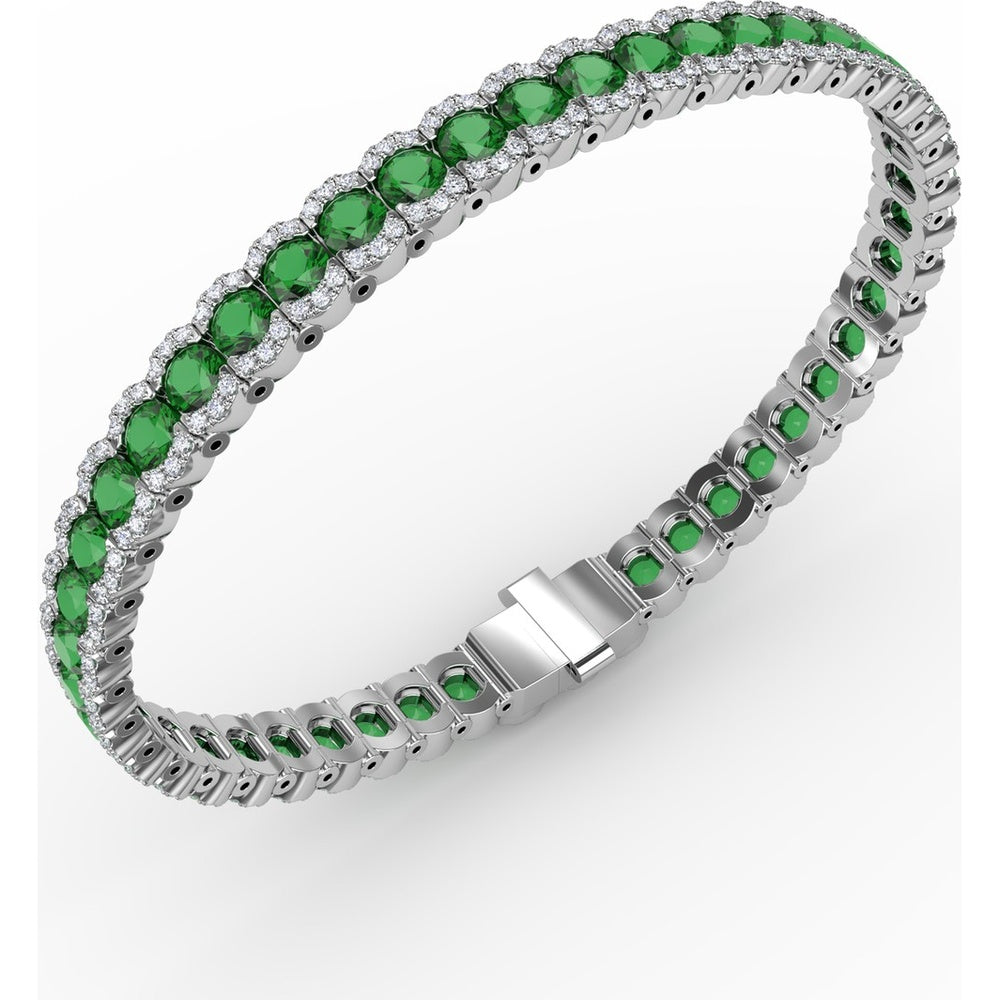 Tennis Bracelet with Halo Set Round Emeralds and Pavé Diamonds by Fana - 9.45 Carat Total Gemstone Weight
