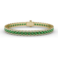 Tennis Bracelet with Halo Set Round Emeralds and Pavé Diamonds by Fana - 9.45 Carat Total Gemstone Weight