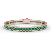 Tennis Bracelet with Halo Set Round Emeralds and Pavé Diamonds by Fana - 9.45 Carat Total Gemstone Weight