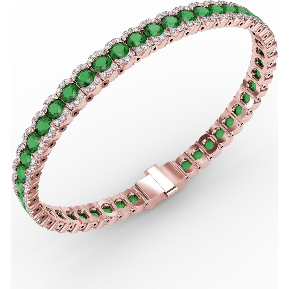 Tennis Bracelet with Halo Set Round Emeralds and Pavé Diamonds by Fana - 9.45 Carat Total Gemstone Weight