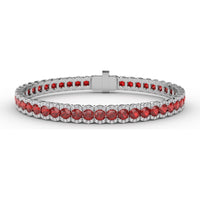 Tennis Bracelet with Halo Set Round Rubies and Diamonds by Fana - 12.60 Carat Total Gemstone Weight