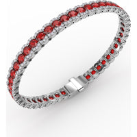 Tennis Bracelet with Halo Set Round Rubies and Diamonds by Fana - 12.60 Carat Total Gemstone Weight