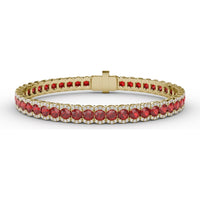 Tennis Bracelet with Halo Set Round Rubies and Diamonds by Fana - 12.60 Carat Total Gemstone Weight