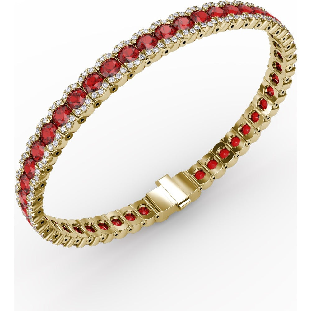 Tennis Bracelet with Halo Set Round Rubies and Diamonds by Fana - 12.60 Carat Total Gemstone Weight