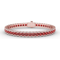 Tennis Bracelet with Halo Set Round Rubies and Diamonds by Fana - 12.60 Carat Total Gemstone Weight