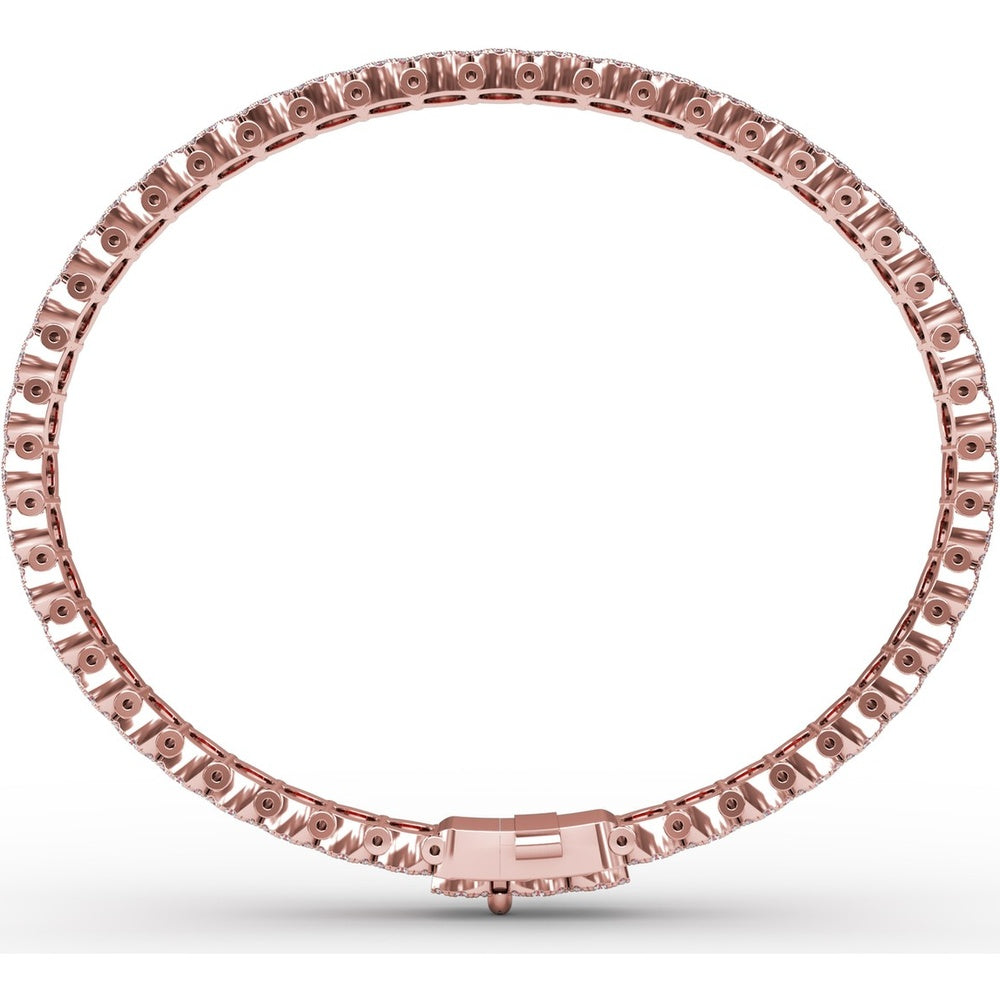 Tennis Bracelet with Halo Set Round Rubies and Diamonds by Fana - 12.60 Carat Total Gemstone Weight