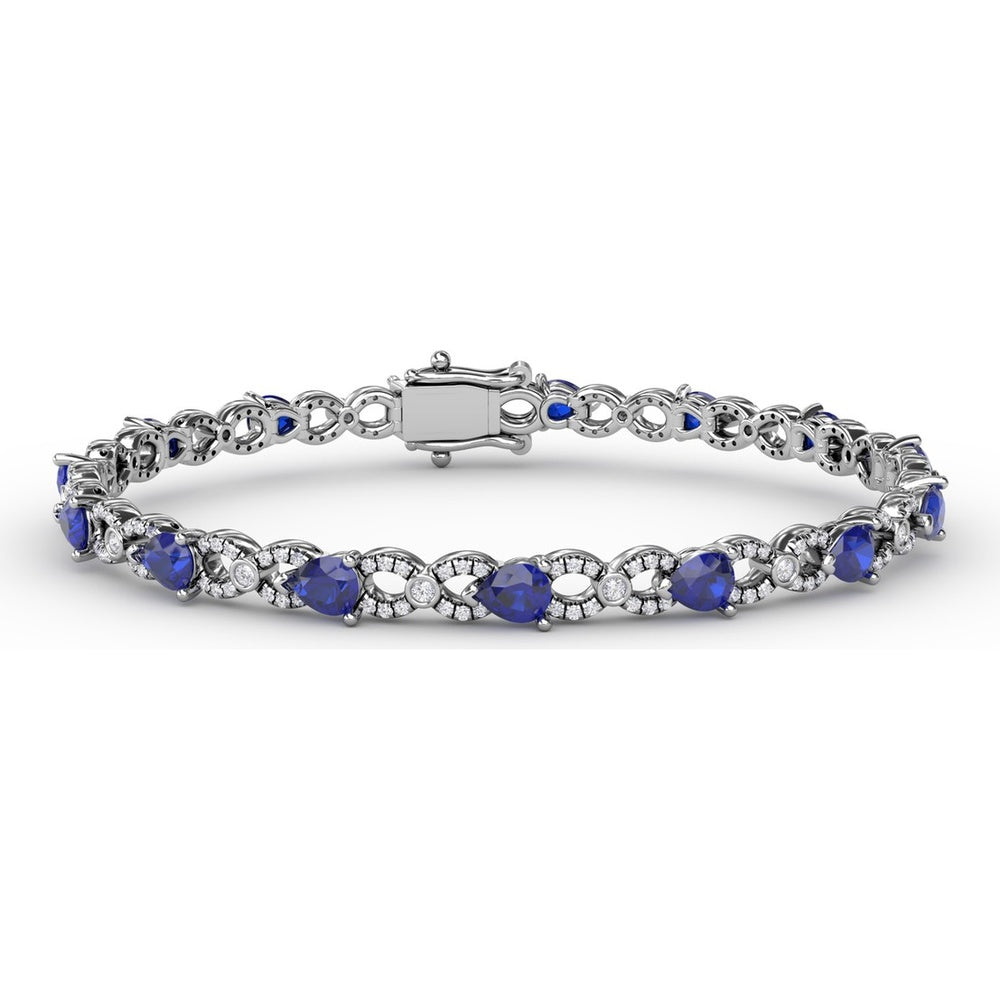 Tennis Bracelet with Pear-Shaped Sapphires and Round Diamond Accents by Fana - 6.68 Carat Total Gemstone Weight