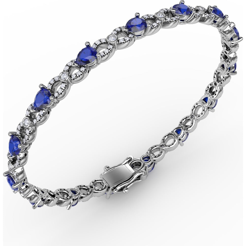 Tennis Bracelet with Pear-Shaped Sapphires and Round Diamond Accents by Fana - 6.68 Carat Total Gemstone Weight