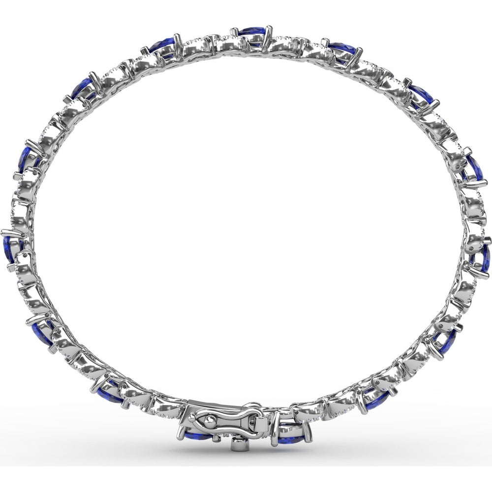 Tennis Bracelet with Pear-Shaped Sapphires and Round Diamond Accents by Fana - 6.68 Carat Total Gemstone Weight