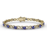 Tennis Bracelet with Pear-Shaped Sapphires and Round Diamond Accents by Fana - 6.68 Carat Total Gemstone Weight