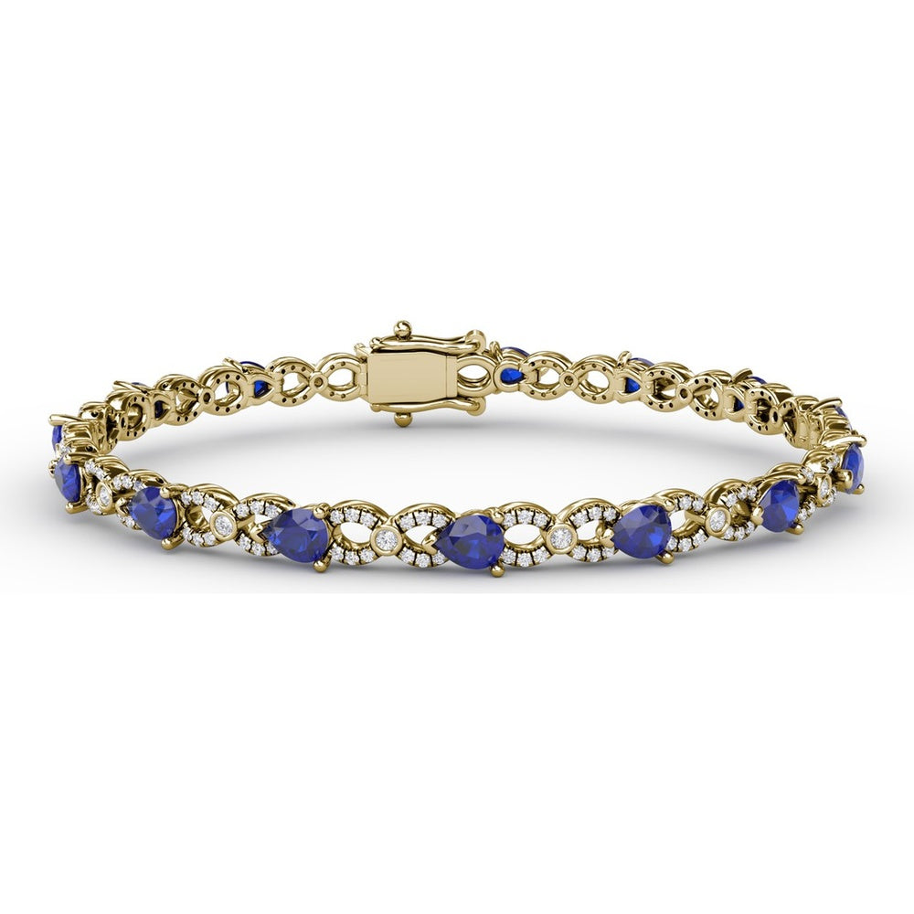 Tennis Bracelet with Pear-Shaped Sapphires and Round Diamond Accents by Fana - 6.68 Carat Total Gemstone Weight