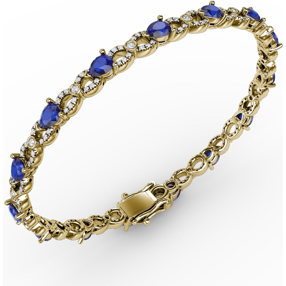 Tennis Bracelet with Pear-Shaped Sapphires and Round Diamond Accents by Fana - 6.68 Carat Total Gemstone Weight