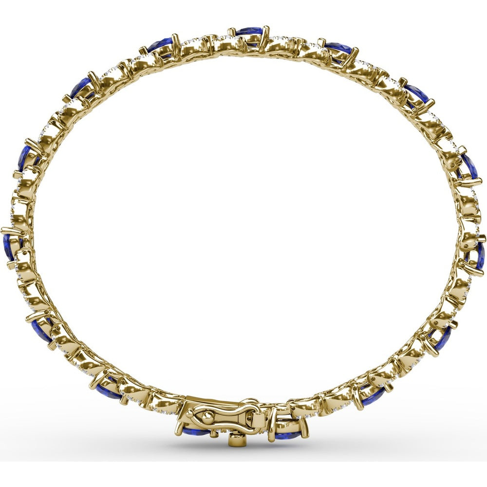 Tennis Bracelet with Pear-Shaped Sapphires and Round Diamond Accents by Fana - 6.68 Carat Total Gemstone Weight