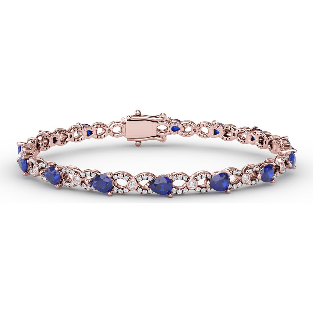 Tennis Bracelet with Pear-Shaped Sapphires and Round Diamond Accents by Fana - 6.68 Carat Total Gemstone Weight