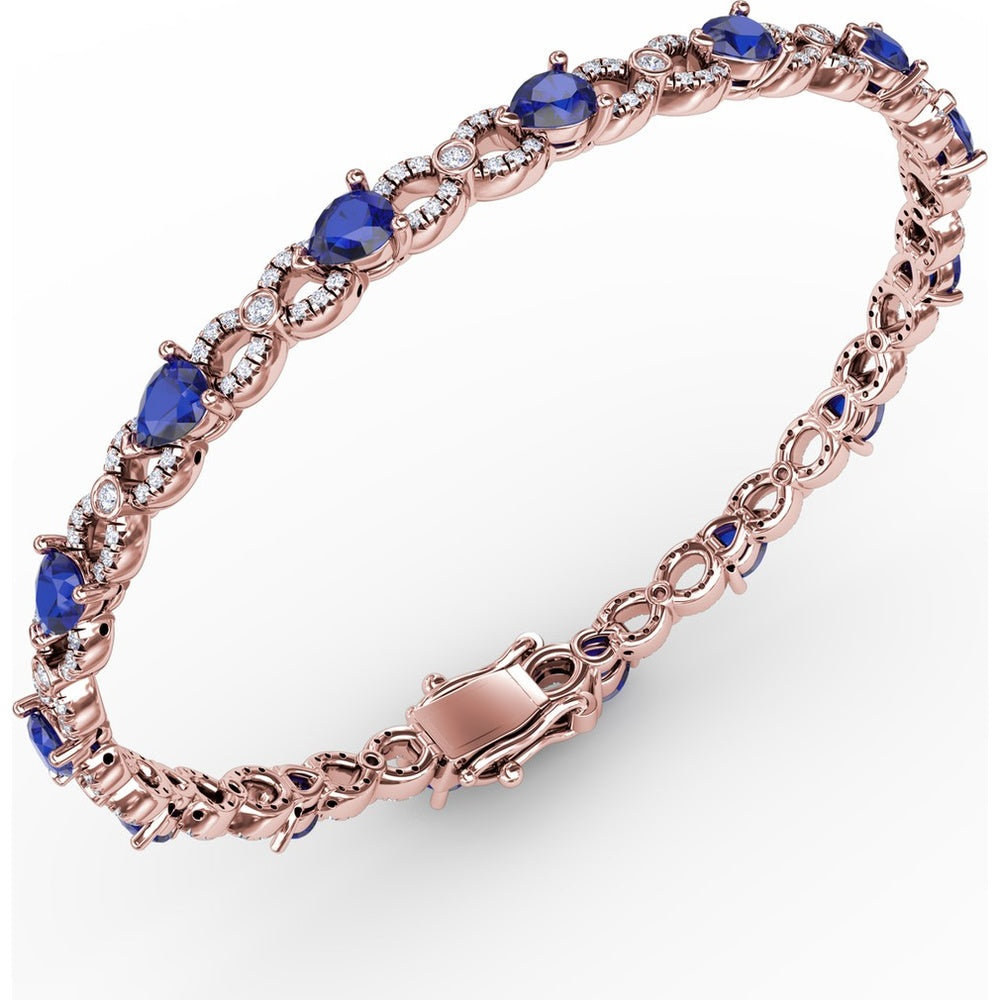 Tennis Bracelet with Pear-Shaped Sapphires and Round Diamond Accents by Fana - 6.68 Carat Total Gemstone Weight