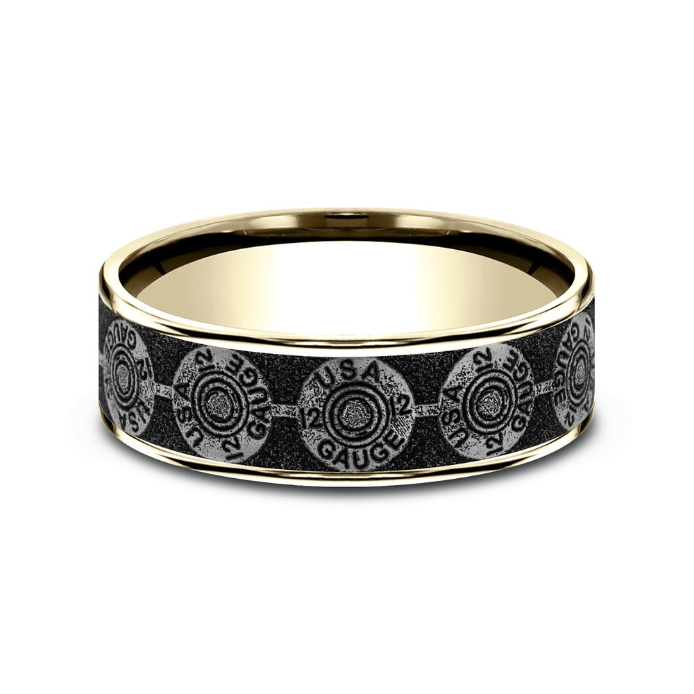 The 12 Gauge Men's Wedding Band in 14K Yellow Gold and Grey/Black Titanium - 7.5mm Width by Brook and Branch